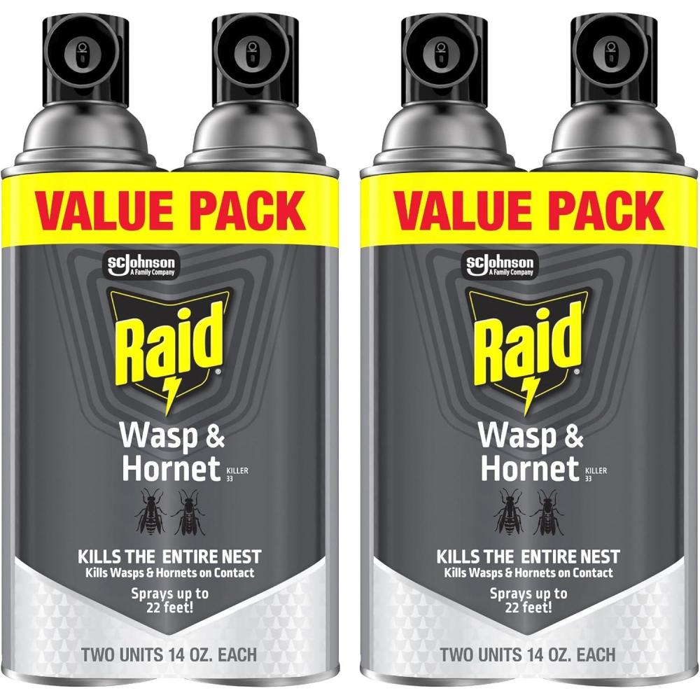 image:imageRaid Wasp amp Hornet Killer Spray Bug Killer Kills the Entire Nest 14 Oz 2 Count14 Fl Oz Pack of 4