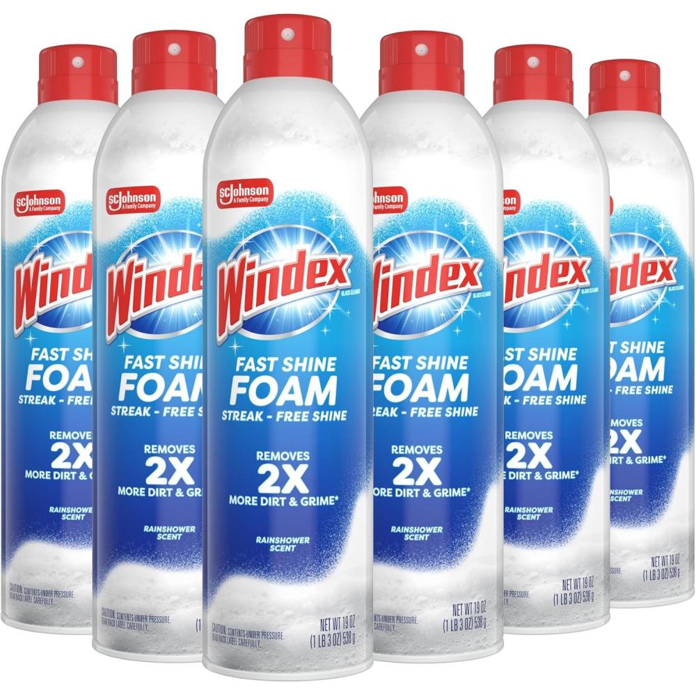 image:imageWindex Fast Shine Foam Glass Cleaner NoDrip Windows Doors Mirrors amp Countertops Aerosol Cleaning Spray StreakFree Shine Removes Fingerprints Dust Dirt Grime amp More 19 oz Pack of 119 Fl Oz Pack of 6