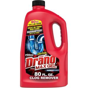 Drano Max Gel Drain Clog Remover & Cleaner, Fast-Acting to Unclog Standing Water & Remove Hair, Grease & Food Blockages, Safe for all Pipes & Septic, Kitchen Sinks, Bathroom Showers, 80 Oz, 2 Pack(80 Fl Oz (Pack of 1))