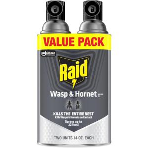 Raid Wasp & Hornet Killer Spray, Bug Killer Kills the Entire Nest, 14 Oz, 2 Count(14 Fl Oz (Pack of 2))