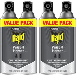 Raid Wasp & Hornet Killer Spray, Bug Killer Kills the Entire Nest, 14 Oz, 2 Count(14 Fl Oz (Pack of 4))