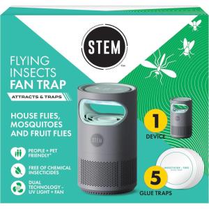 STEM Flying Insect Fan Trap for Indoor Bug Control, Attracts Mosquitoes, Fruit Flies, and House Flies, Plug-in Fan with UV Light, Starter Kit Includes 1 Device and 5 Glue Traps(1 Device + 5 Glue Traps)