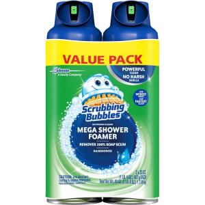 Scrubbing Bubbles Mega Bathroom and Shower Foamer Aerosol, Rainshower Scent, 20oz (Pack of 2)(20 Ounce (Pack of 2))