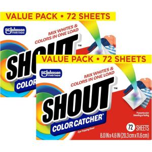 Shout Color Catchers for Laundry, Allow Mixed Washes, Prevents Color Runs and Maintains Original Clothing, 72 Count(72 Count (Pack of 2))