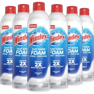 Windex Fast Shine Foam Glass Cleaner, No-Drip Windows, Doors, Mirrors & Countertops Aerosol Cleaning Spray, Streak-Free Shine, Removes Fingerprints, Dust, Dirt, Grime & More 19 oz (Pack of 1)(19 Fl Oz (Pack of 6))